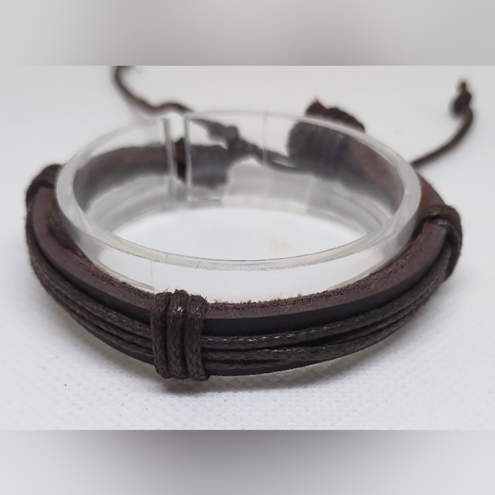 Men's Bracelet Leather Braided Brown NEW f38